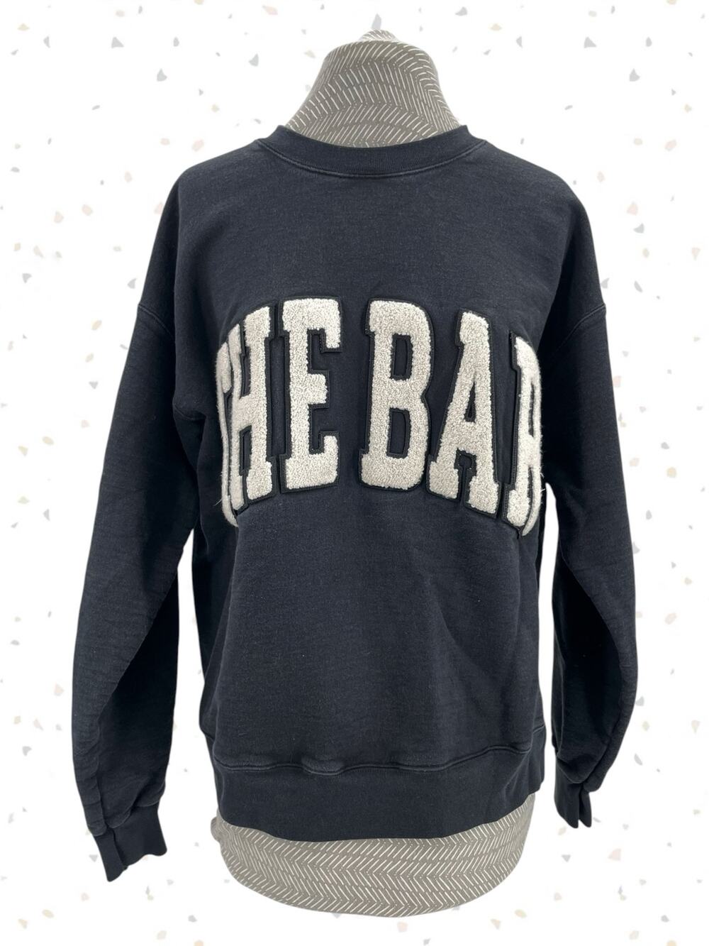 The Bar Arlo Crewneck Pullover Sweatshirt Black White Terry Letters Size M